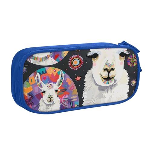 AQRJLPO Federmäppchen mit Lama-Alpaka-Aufdruck, für Jungen und Mädchen, großes Fassungsvermögen, Büro, Schule, Studenten, Schreibwaren-Tasche, Stifthalter mit 2 Fächern, Schwarz, blau, Einheitsgröße von AQRJLPO