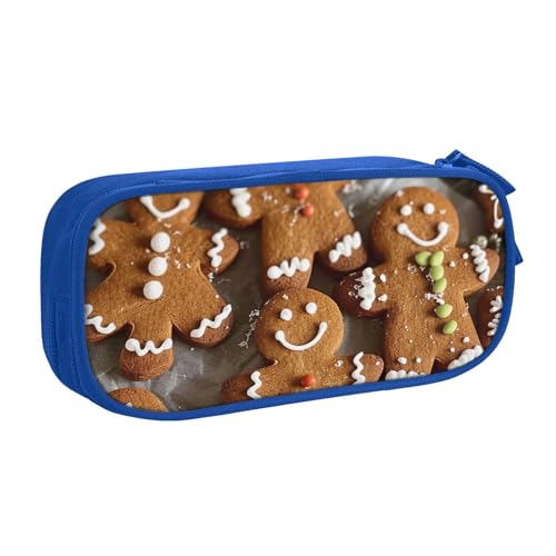 AQRJLPO Federmäppchen mit Lebkuchen-Aufdruck, für Jungen und Mädchen, großes Fassungsvermögen, Büro, Schule, Studenten, Schreibwaren-Tasche, Stifthalter mit 2 Fächern, Schwarz, blau, Einheitsgröße von AQRJLPO