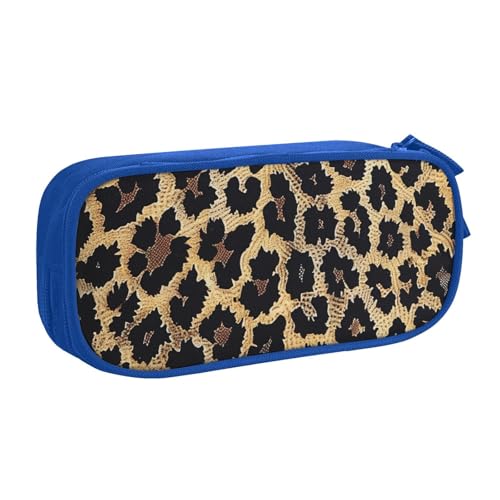 AQRJLPO Federmäppchen mit Leopardenmuster für Jungen und Mädchen, großes Fassungsvermögen, Büro, Schule, Studenten, Schreibwaren-Tasche, Stifthalter mit 2 Fächern, Schwarz, blau, Einheitsgröße von AQRJLPO