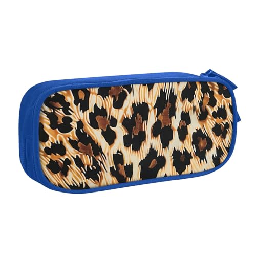 AQRJLPO Federmäppchen mit Leopardenmuster für Jungen und Mädchen, großes Fassungsvermögen, Büro, Schule, Studenten, Schreibwaren-Tasche, Stifthalter mit 2 Fächern, Schwarz, blau, Einheitsgröße von AQRJLPO