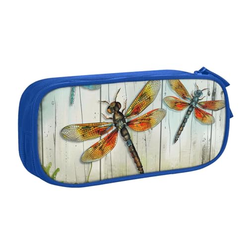 AQRJLPO Federmäppchen mit Libellenzaun-Aufdruck, für Jungen und Mädchen, großes Fassungsvermögen, Büro, Schule, Studenten, Schreibwaren-Tasche, Stifthalter mit 2 Fächern, Schwarz, blau, Einheitsgröße von AQRJLPO