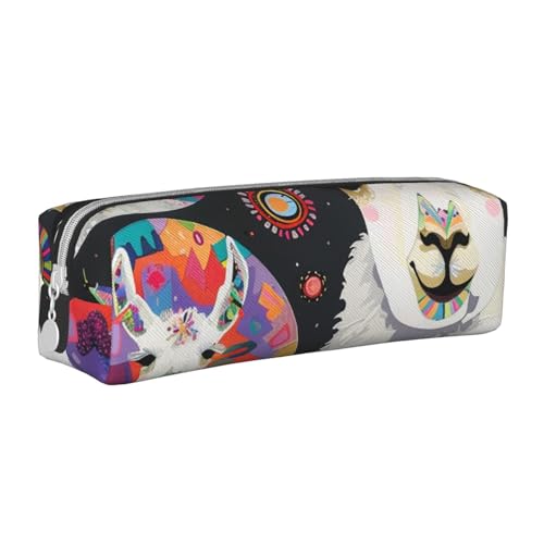 AQRJLPO Federmäppchen mit Llama-Alpaka-Druck, Leder, einfaches Federmäppchen, niedliches Federmäppchen, Stifteetui, Schule, Schreibwaren, Organizer, Make-up-Tasche für Jungen, Mädchen, Studenten, weiß von AQRJLPO