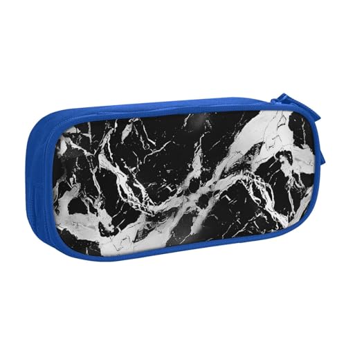 AQRJLPO Federmäppchen mit Marmordruck, für Jungen und Mädchen, großes Fassungsvermögen, Büro, Schule, Studenten, Schreibwaren-Tasche, Stifthalter mit 2 Fächern, Schwarz, blau, Einheitsgröße von AQRJLPO
