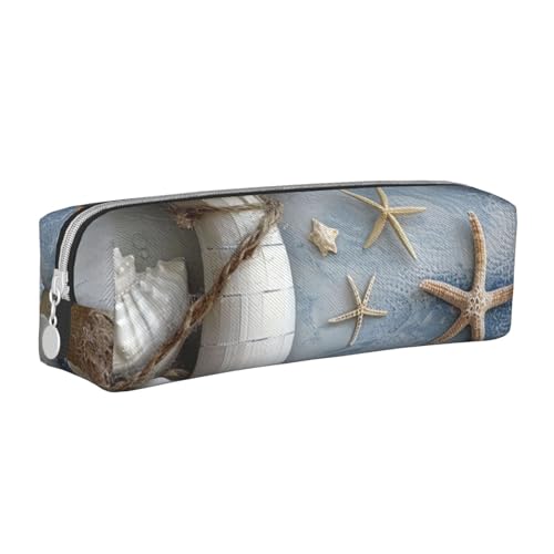 AQRJLPO Federmäppchen mit Muschelmotiv, bedrucktes Leder, niedliches Federmäppchen, Stifteetui, Schule, Schreibwaren, Organizer, Make-up-Tasche für Jungen, Mädchen, Studenten, weiß, Einheitsgröße von AQRJLPO