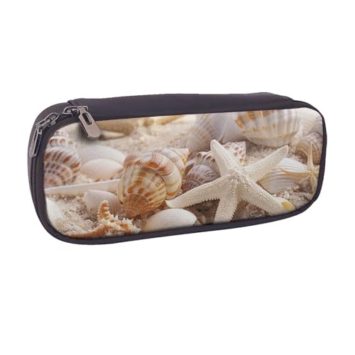 AQRJLPO Federmäppchen mit Muschelmotiv am Strand, Flip-Leder, niedliches Stifteetui, Reise-Make-up-Tasche, Schreibwaren-Geschenk für Studenten, Mädchen, Jungen, Frauen, Schwarz , Einheitsgröße von AQRJLPO