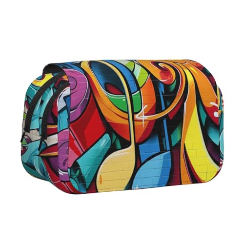 AQRJLPO Federmäppchen mit Musiknoten-Druck, doppellagig, Flip-Bleistifttasche, Stift-Organizer, Make-up-Tasche für Schule, Reisen und Arbeit, Musik-Graffiti-Stil, Einheitsgröße, Schulranzen von AQRJLPO