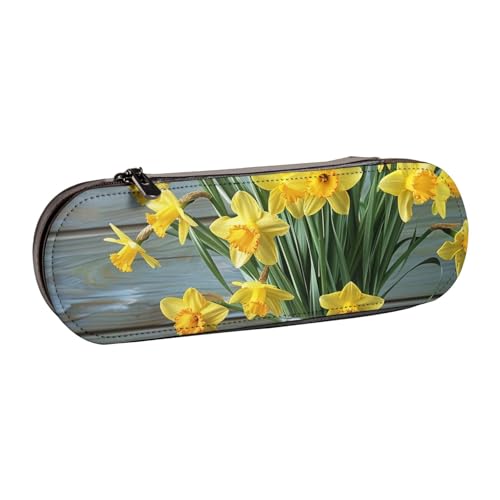 AQRJLPO Federmäppchen mit Narzissen-Motiv, multifunktional, Reise-Kosmetiktasche, Reißverschluss, Schreibtisch-Aufbewahrungsbox, kompaktes Geschenk für Schule, Büro, Reisen, Schwarz , Einheitsgröße von AQRJLPO