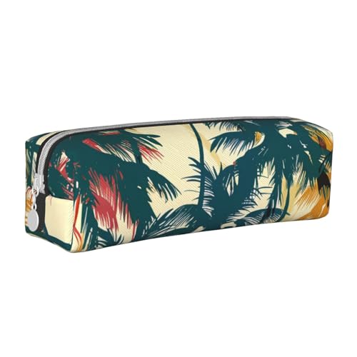 AQRJLPO Federmäppchen mit Palmenmuster, bedrucktes Leder, einfaches Federmäppchen, niedliches Federmäppchen, Stifteetui, Schule, Schreibwaren, Organizer, Make-up-Tasche für Jungen, Mädchen, Studenten von AQRJLPO