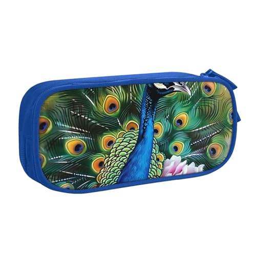 AQRJLPO Federmäppchen mit Pfauen-Aufdruck, für Jungen und Mädchen, großes Fassungsvermögen, Büro, Schule, Studenten, Schreibwaren-Tasche, Stifthalter mit 2 Fächern, Schwarz, blau, Einheitsgröße von AQRJLPO