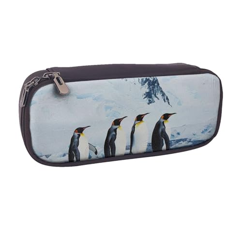 AQRJLPO Federmäppchen mit Pinguine auf dem Eisberg, Leder, niedliches Federmäppchen, Reise-Make-up-Tasche, Schreibwaren-Geschenk für Studenten, Mädchen, Jungen, Frauen, Schwarz , Einheitsgröße von AQRJLPO