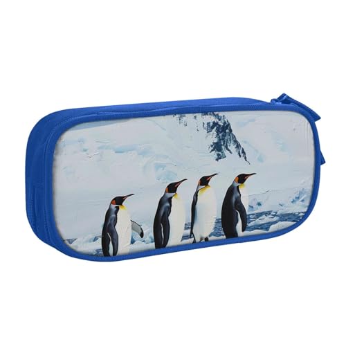 AQRJLPO Federmäppchen mit Pinguine auf dem Eisberg, für Jungen und Mädchen, großes Fassungsvermögen, Büro, Schule, Studenten, Schreibwaren-Tasche, Stifthalter mit 2 Fächern, Schwarz, blau von AQRJLPO