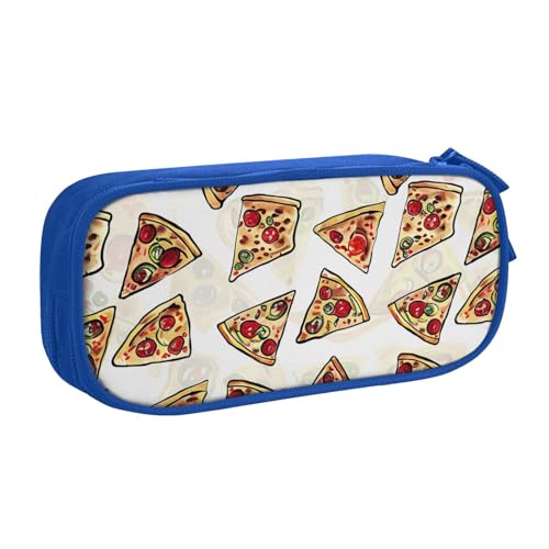 AQRJLPO Federmäppchen mit Pizza-Muster, für Jungen und Mädchen, großes Fassungsvermögen, Büro, Schule, Studenten, Schreibwaren-Tasche, Stifthalter mit 2 Fächern, Schwarz, blau, Einheitsgröße von AQRJLPO