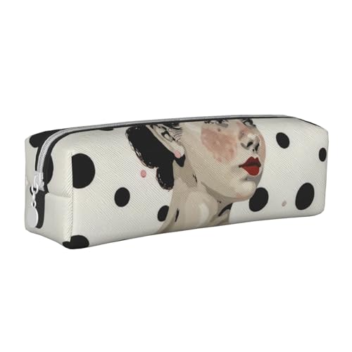 AQRJLPO Federmäppchen mit Punktemuster, schlichtes Leder-Federmäppchen, niedliches Federmäppchen, Stifteetui, Schule, Schreibwaren, Organizer, Make-up-Tasche für Jungen, Mädchen, Studenten, weiß von AQRJLPO
