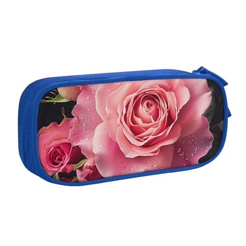 AQRJLPO Federmäppchen mit Rosenmotiven für Jungen und Mädchen, großes Fassungsvermögen, Büro, Schule, Studenten, Schreibwaren-Tasche, Stifthalter mit 2 Fächern, Schwarz, blau, Einheitsgröße von AQRJLPO