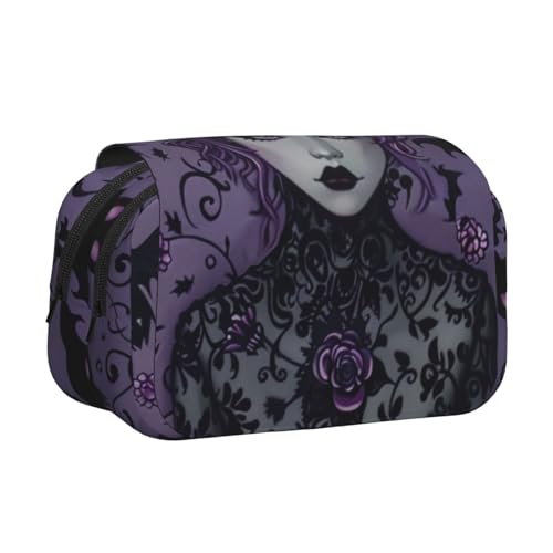 AQRJLPO Federmäppchen mit Schaf-Aufdruck, doppellagig, Flip-Bleistifttasche, Stift-Organizer, Make-up-Tasche für Schule, Reisen und Arbeit, Lila Schwarz Goth Gruselig, Einheitsgröße, Schulranzen von AQRJLPO