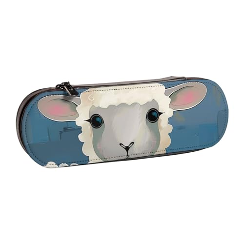 AQRJLPO Federmäppchen mit Schaf-Kunstdruck, Leder, vielseitig verwendbar, Reise-Kosmetiktasche, Reißverschluss, Schreibtisch-Aufbewahrungsbox, kompaktes Geschenk für Schule, Büro, Reisen, Schwarz von AQRJLPO