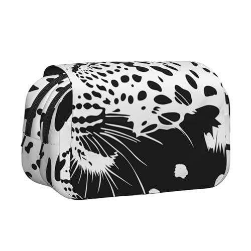 AQRJLPO Federmäppchen mit Schmetterlings-Aufdruck, doppellagig, Flip-Bleistifttasche, Stift-Organizer, Make-up-Tasche für Schule, Reisen und Arbeit, Schwarzes Leopardenmuster, Einheitsgröße von AQRJLPO