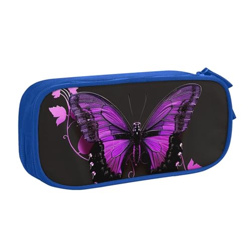 AQRJLPO Federmäppchen mit Schmetterlings-Aufdruck, für Jungen und Mädchen, großes Fassungsvermögen, Büro, Schule, Studenten, Schreibwaren-Tasche, Stifthalter mit 2 Fächern, Schwarz, blau von AQRJLPO