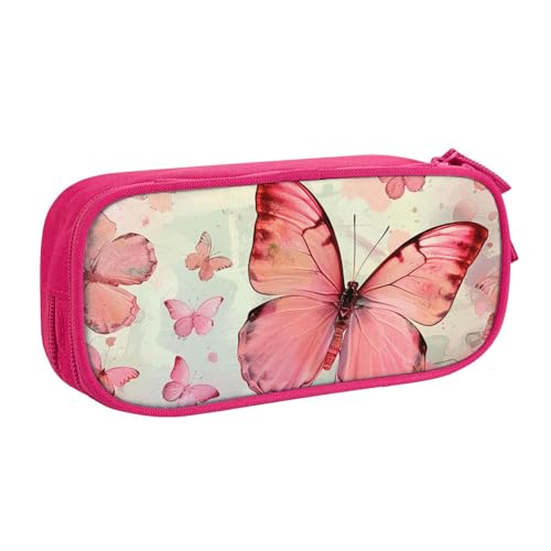 AQRJLPO Federmäppchen mit Schmetterlings-Aufdruck, für Jungen und Mädchen, großes Fassungsvermögen, Büro, Schule, Studenten, Schreibwaren-Tasche, Stifthalter mit 2 Fächern, Schwarz, rose von AQRJLPO