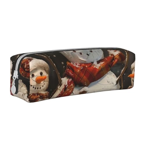 AQRJLPO Federmäppchen mit Schneemann-Motiv, bedrucktes Leder, niedliches Federmäppchen, Stifteetui, Schule, Schreibwaren, Organizer, Make-up-Tasche für Jungen, Mädchen, Studenten, weiß, Einheitsgröße von AQRJLPO