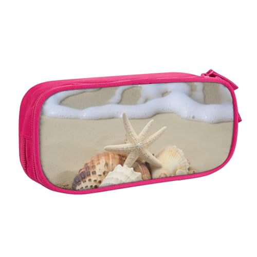 AQRJLPO Federmäppchen mit Strandmuschel-Aufdruck, für Jungen und Mädchen, großes Fassungsvermögen, Büro, Schule, Studenten, Schreibwaren-Tasche, Stifthalter mit 2 Fächern, Schwarz, rose, Einheitsgröße von AQRJLPO