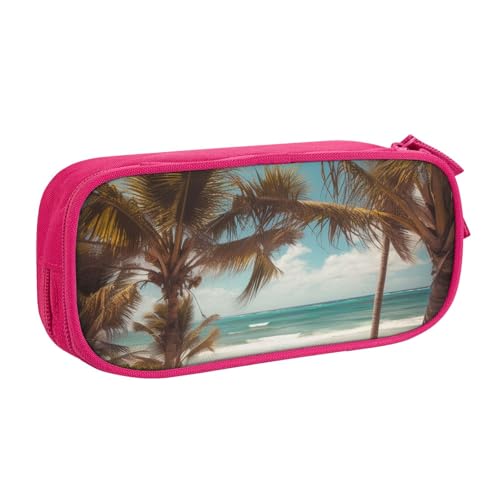 AQRJLPO Federmäppchen mit Strandpalmen-Aufdruck, für Jungen und Mädchen, großes Fassungsvermögen, Büro, Schule, Studenten, Schreibwaren-Tasche, Stifthalter mit 2 Fächern, Schwarz, rose, Einheitsgröße von AQRJLPO