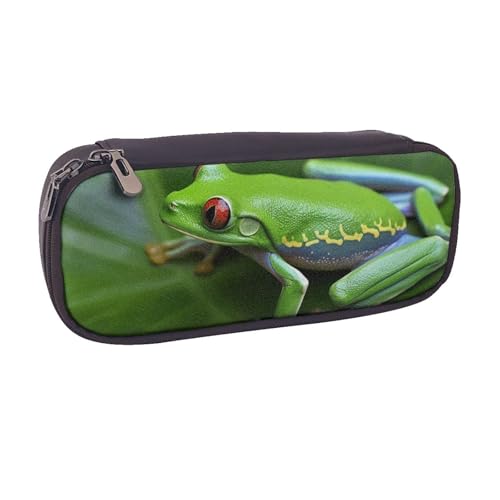 AQRJLPO Federmäppchen mit Tiermotiv und Froschblättern, Leder, niedliches Federmäppchen, Reise-Make-up-Tasche, Schreibwaren-Geschenk für Studenten, Mädchen, Jungen, Frauen, Schwarz , Einheitsgröße von AQRJLPO