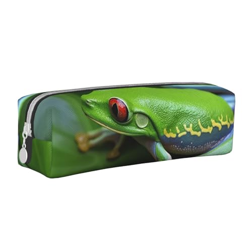 AQRJLPO Federmäppchen mit Tiermotiv und Froschblättern, bedrucktes Leder, niedliches Federmäppchen, Stifteetui, Schule, Schreibwaren, Organizer, Make-up-Tasche für Jungen, Mädchen, Studenten, weiß von AQRJLPO