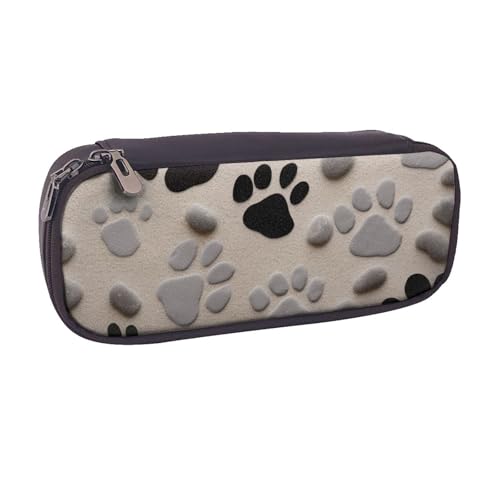 AQRJLPO Federmäppchen mit Tierpfoten-Aufdruck, Leder, niedliches Federmäppchen, Federmäppchen, Reise-Make-up-Tasche, Schreibwaren-Geschenk für Studenten, Mädchen, Jungen, Frauen, Schwarz von AQRJLPO