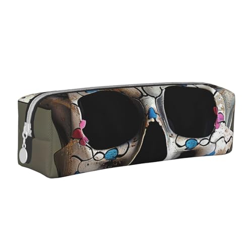 AQRJLPO Federmäppchen mit Totenkopf-Motiv, bedrucktes Leder, niedliches Federmäppchen, Stifteetui, Schule, Schreibwaren, Organizer, Make-up-Tasche für Jungen, Mädchen, Studenten, weiß, Einheitsgröße von AQRJLPO