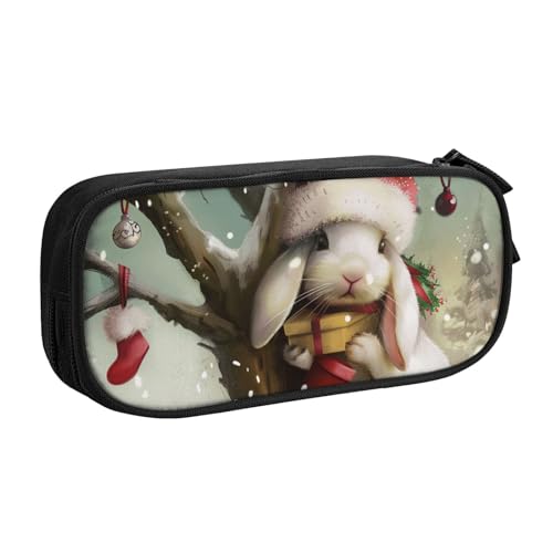 AQRJLPO Federmäppchen mit Weihnachts-Hasen-Aufdruck, für Jungen und Mädchen, großes Fassungsvermögen, Büro, Schule, Studenten, Schreibwaren-Tasche, Stifthalter mit 2 Fächern, Schwarz, Schwarz von AQRJLPO