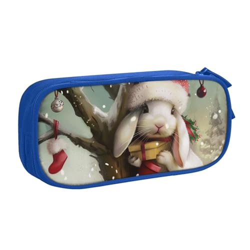 AQRJLPO Federmäppchen mit Weihnachts-Hasen-Aufdruck, für Jungen und Mädchen, großes Fassungsvermögen, Büro, Schule, Studenten, Schreibwaren-Tasche, Stifthalter mit 2 Fächern, Schwarz, blau von AQRJLPO