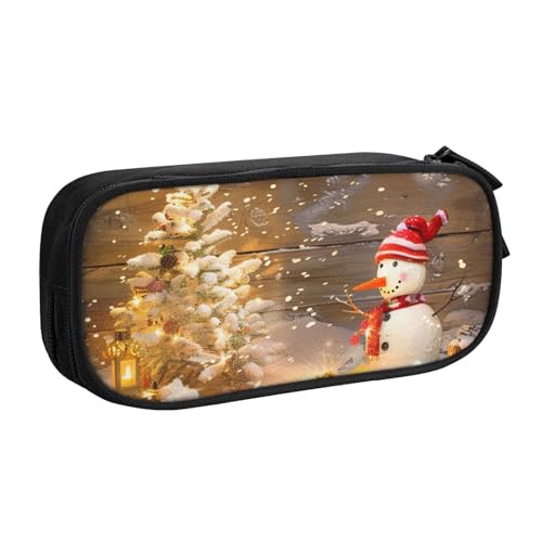 AQRJLPO Federmäppchen mit Weihnachts- und Schneemann-Aufdruck, für Jungen und Mädchen, großes Fassungsvermögen, Büro, Schule, Studenten, Schreibwaren-Tasche, Stifthalter mit 2 Fächern, Schwarz von AQRJLPO