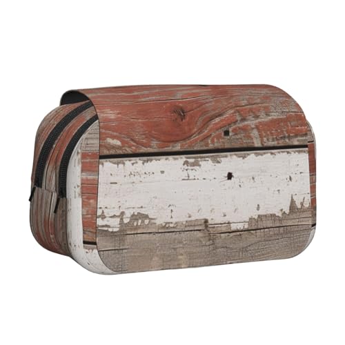 AQRJLPO Federmäppchen mit Weihnachtsmann-Motiv, doppelschichtig, Flip-Bleistifttasche, Stift-Organizer, Make-up-Tasche für Schule, Reisen und Arbeit, Rustikales altes Scheunenholz, Einheitsgröße von AQRJLPO