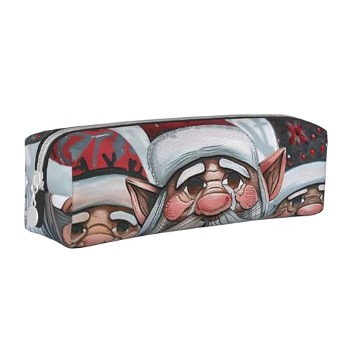 AQRJLPO Federmäppchen mit Weihnachtsmann-Zwerg, bedrucktes Leder, einfaches Federmäppchen, niedliches Federmäppchen, Stifteetui, Schule, Schreibwaren, Organizer, Make-up-Tasche für Jungen, Mädchen von AQRJLPO