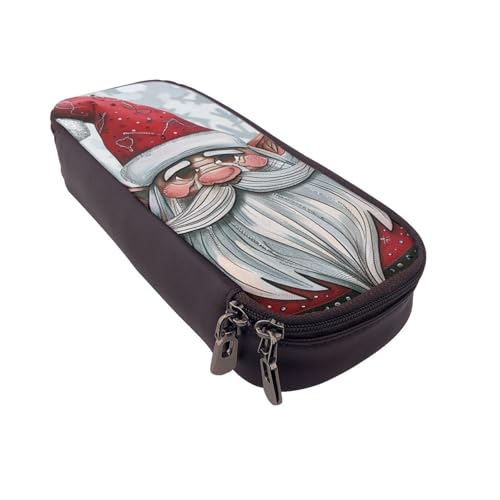 AQRJLPO Federmäppchen mit Weihnachtsmann-Zwerg-Aufdruck, Leder, Kosmetik-Organizer-Tasche mit Reißverschluss, wasserdicht, Schulbedarf, Reise-Make-up-Tasche, Schreibwaren-Geschenk für Studenten von AQRJLPO