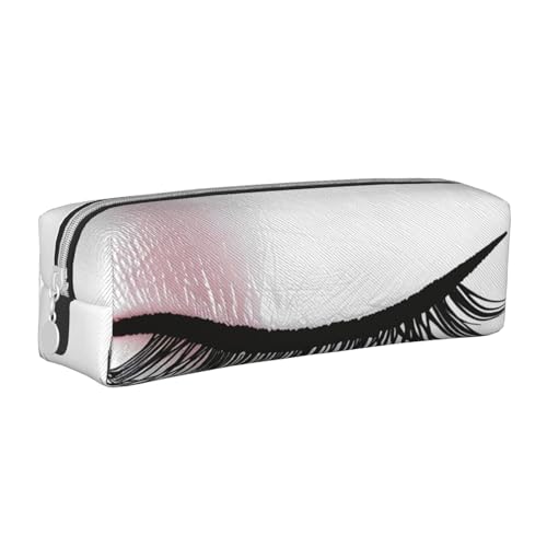 AQRJLPO Federmäppchen mit Wimpernlippe, weißes bedrucktes Leder, einfaches Federmäppchen, niedliches Federmäppchen, Stifteetui, Schule, Schreibwaren, Organizer, Make-up-Tasche für Jungen, Mädchen von AQRJLPO