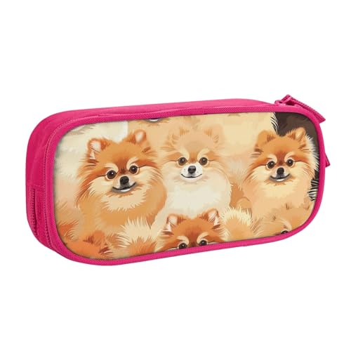 AQRJLPO Federmäppchen mit Zwergspitzmuster für Jungen und Mädchen, großes Fassungsvermögen, Büro, Schule, Studenten, Schreibwaren-Tasche, Stifthalter mit 2 Fächern, Schwarz, rose, Einheitsgröße von AQRJLPO