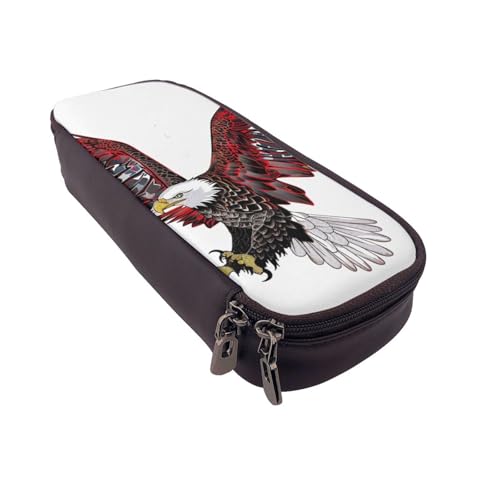 AQRJLPO Federmäppchen mit amerikanischer Adlerflagge, Leder-Federmäppchen und Kosmetik-Organizer-Tasche mit Reißverschluss, wasserdicht, Schulbedarf, Reise-Make-up-Tasche, Schreibwaren-Geschenk für von AQRJLPO