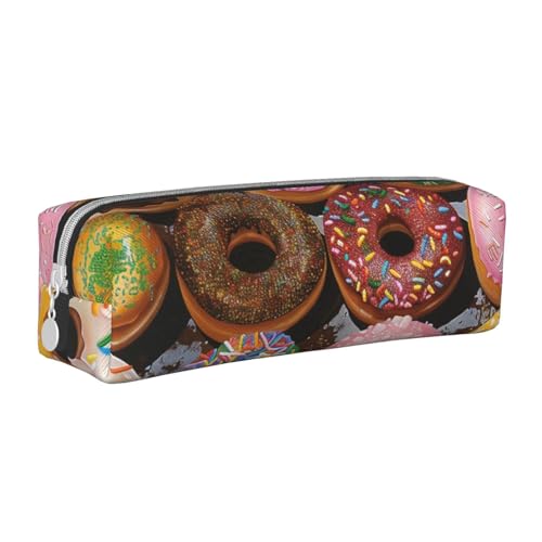 AQRJLPO Federmäppchen mit buntem Donut-Motiv, bedrucktes Leder, niedliches Federmäppchen, Stifteetui, Schule, Schreibwaren, Organizer, Make-up-Tasche für Jungen, Mädchen, Studenten, weiß von AQRJLPO