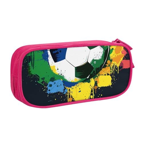 AQRJLPO Federmäppchen mit buntem Fußballdruck für Jungen und Mädchen, großes Fassungsvermögen, Büro, Schule, Studenten, Schreibwaren-Tasche, Stifthalter mit 2 Fächern, Schwarz, rose, Einheitsgröße von AQRJLPO