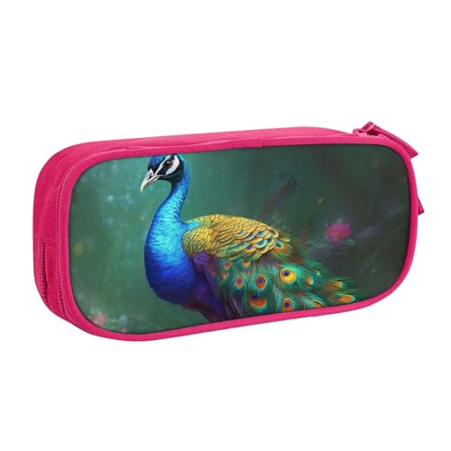AQRJLPO Federmäppchen mit buntem Pfauen-Aufdruck, für Jungen und Mädchen, großes Fassungsvermögen, Büro, Schule, Studenten, Schreibwaren-Tasche, Stifthalter mit 2 Fächern, Schwarz, rose, Einheitsgröße von AQRJLPO