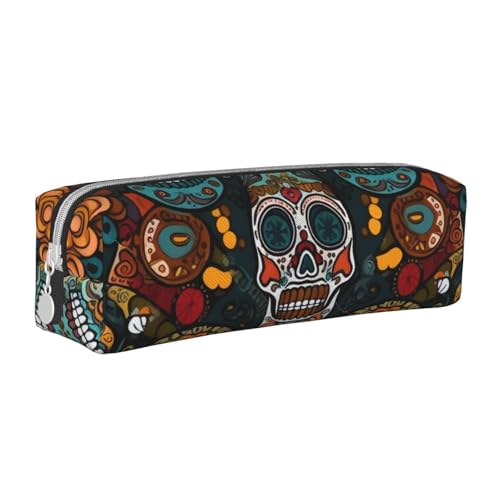 AQRJLPO Federmäppchen mit buntem Totenkopf, bedrucktes Leder, einfaches Federmäppchen, niedliches Federmäppchen, Federmäppchen, Schule, Schreibwaren, Organizer, Make-up-Tasche für Jungen, Mädchen von AQRJLPO