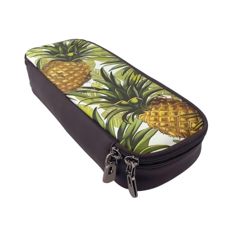 AQRJLPO Federmäppchen mit exotischen tropischen Ananas-Aufdrucken, Leder-Federmäppchen und Kosmetik-Organizer-Tasche mit Reißverschluss, wasserdicht, Schulbedarf, Reise-Make-up-Tasche von AQRJLPO