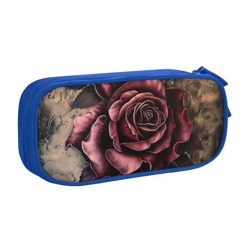 AQRJLPO Federmäppchen mit gotischem Rosenmuster, für Jungen und Mädchen, großes Fassungsvermögen, Büro, Schule, Studenten, Schreibwaren-Tasche, Stifthalter mit 2 Fächern, Schwarz, blau, Einheitsgröße von AQRJLPO