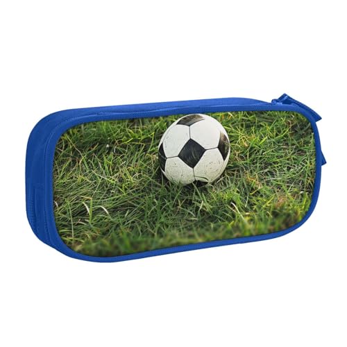 AQRJLPO Federmäppchen mit grünem Gras, Fußballdruck, für Jungen und Mädchen, großes Fassungsvermögen, Büro, Schule, Studenten, Schreibwaren-Tasche, Stifthalter mit 2 Fächern, Schwarz, blau von AQRJLPO