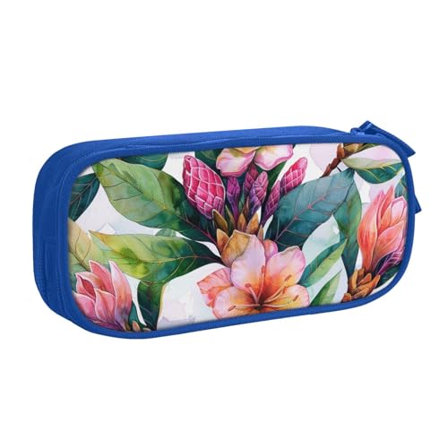 AQRJLPO Federmäppchen mit hawaiianischem Blumendruck, für Jungen und Mädchen, großes Fassungsvermögen, Büro, Schule, Studenten, Schreibwaren-Tasche, Stifthalter mit 2 Fächern, Schwarz, blau von AQRJLPO