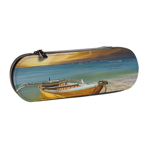 AQRJLPO Federmäppchen mit nautischem Aufdruck, Leder, multifunktional, Reise-Kosmetiktasche, Reißverschluss, Schreibtisch-Aufbewahrungsbox, kompaktes Geschenk für Schule, Büro, Reisen, Schwarz von AQRJLPO