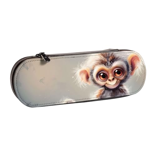 AQRJLPO Federmäppchen mit niedlichem Affen-Kunstdruck, Leder, vielseitig verwendbar, Reise-Kosmetiktasche, Reißverschluss, Schreibtisch-Aufbewahrungsbox, kompaktes Geschenk für Schule, Büro, Reisen von AQRJLPO