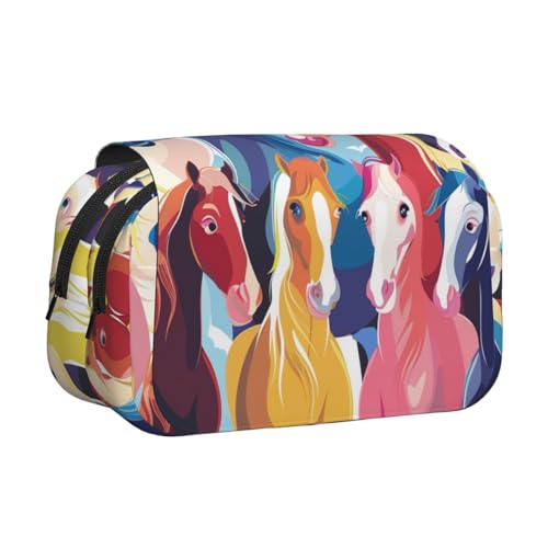 AQRJLPO Federmäppchen mit niedlichem Affen-Kunstdruck, doppellagig, Flip-Bleistifttasche, Stift-Organizer, Make-up-Tasche für Schule, Reisen und Arbeit, Bunte Cartoon-Pferde., Einheitsgröße AQRJLPO Federmäppchen mit niedlichem Affen-Kunstdruck, doppellagig, Flip-Bleistifttasche, Stift-Organizer, Make-up-Tasche für Schule, Reisen und Arbeit, Bunte Cartoon-Pferde., Einheitsgröße von AQRJLPO